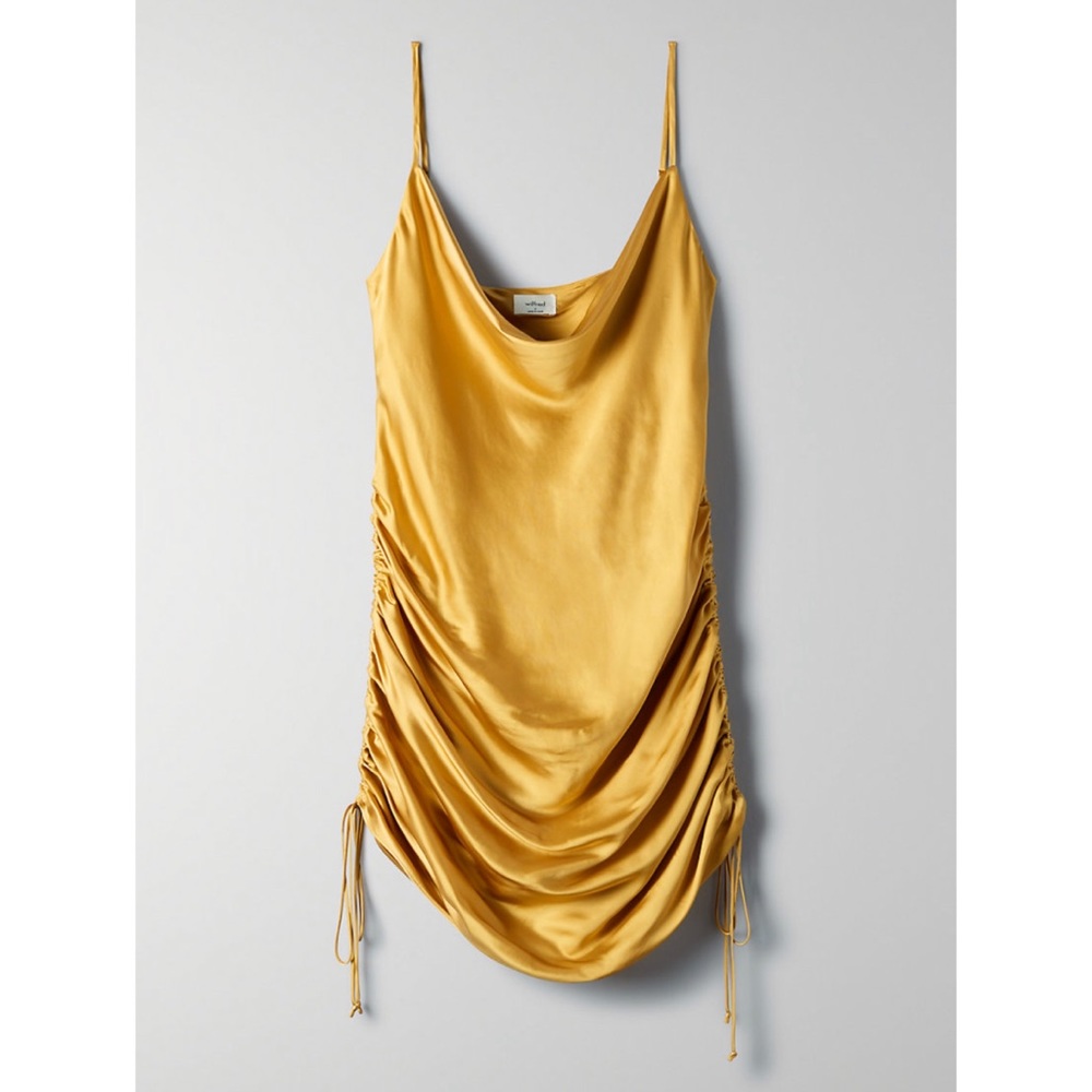 ARITZIA Gold Ruched Slip Dress - NEW - Picture 2 of 4